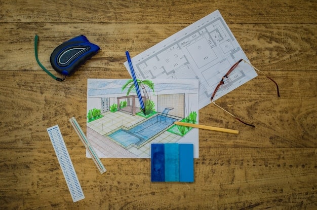 A blueprint of a simple, yet sturdy, house design, laid out on a table with a calculator and a pen, representing the planning and process of building a home in Colombia.