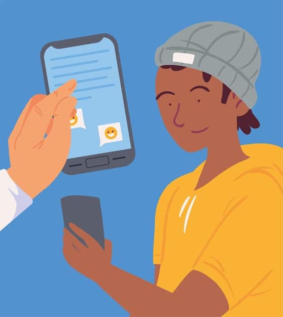 A digital illustration depicting a Colombian citizen successfully navigating the online application process for unemployment benefits on a laptop. The background is a stylized representation of online forms and data.