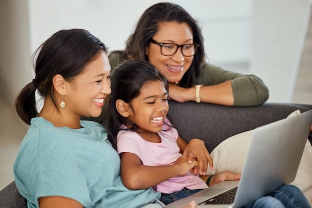 A close-up of a Colombian family looking at a computer screen, focused on the application form for the rental subsidy, emphasizing the importance of online resources and digital literacy.