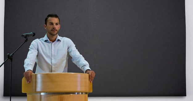 A Colombian entrepreneur pitching his business idea to a panel of judges representing the government and private sector. A dynamic and engaging scene, showcasing the competitive nature of securing state subsidies.
