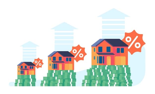 A digital illustration showing a house silhouette partially filled with money, representing the down payment, with a progress bar indicating a percentage towards the full house price.